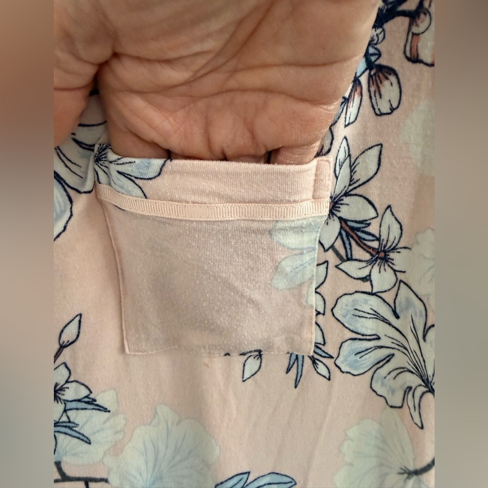 Soma “Notched Collar” short sleeve/pants peach floral print sz Large - Picture 4 of 10